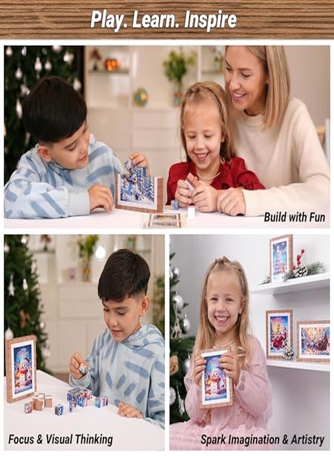 TOSY Picture Cube Frosty Friends: 6-in-1 Magnetic Picture Puzzle, 48 Blocks, 288 Faces/Magnets, B002, Seamless UV Art, Display-Ready Frame, Collectible, STEM/STEAM for Kids & Adults - Image 3